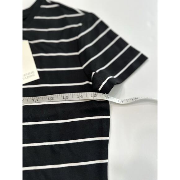 Adrienne Vittadini Knit Top Womens XS White Black Stripe Shirt Crew Neck NWT - Picture 2 of 5